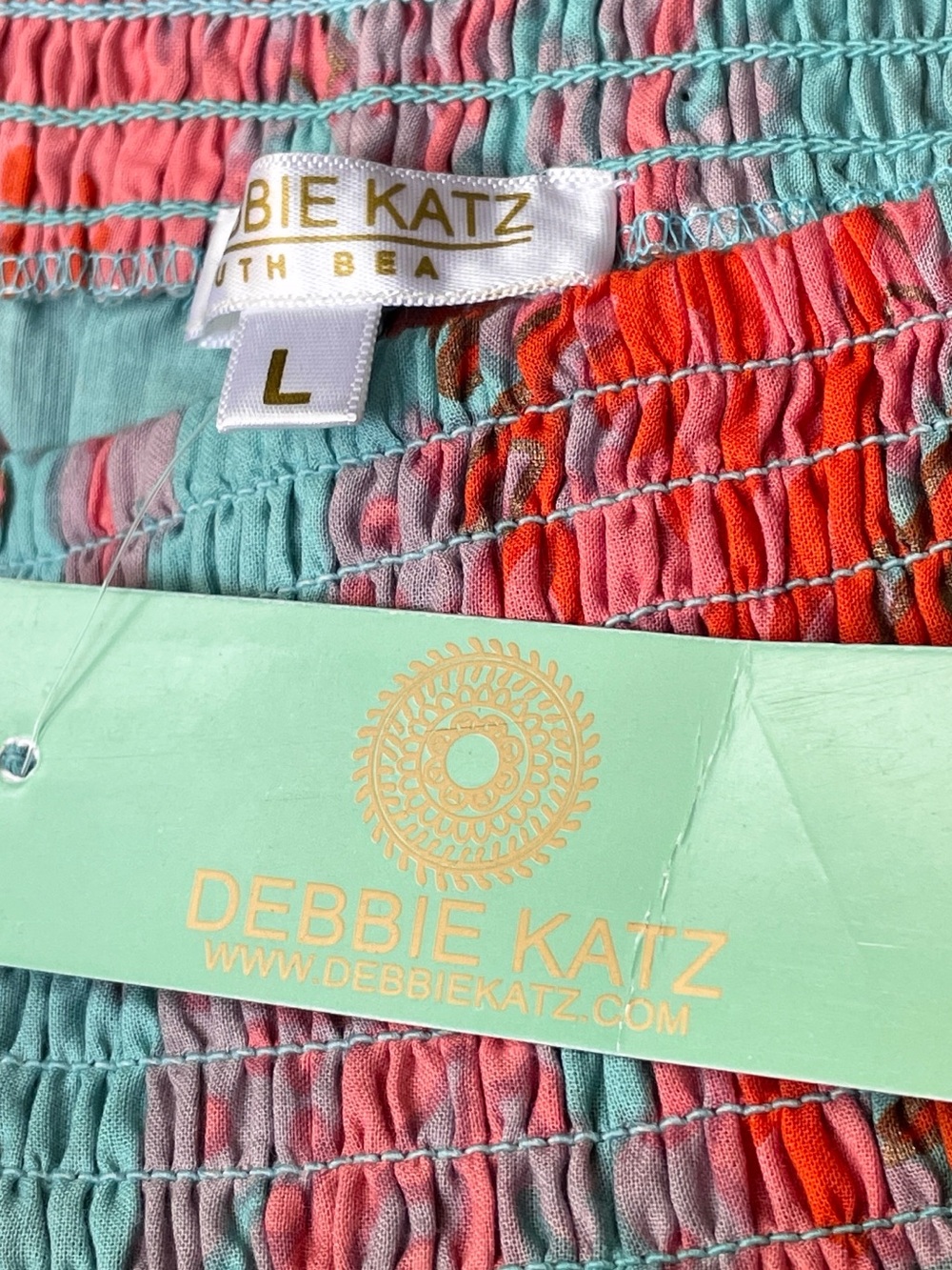 Debbie Katz Tala Pant Sea, Boho Wide-Leg Tiered Pants in Aqua & Coral - L - Picture 8 of 10